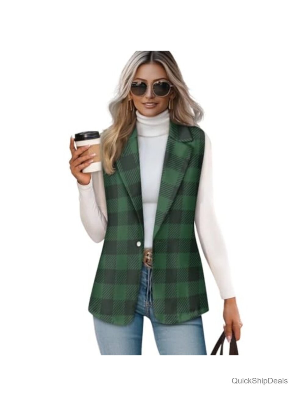 Women's Sleeveless Suit Vest One Button Lapel Open Front Waistcoat